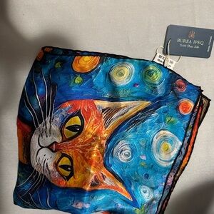 Colorful Cat Print Silk Scarf
